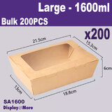 TAKEAWAY Box Food Container w/ Window | 200pcs | Large 1600ml