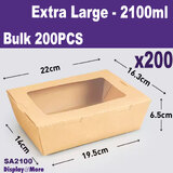 TAKEAWAY Box Food Container w/ Window | 200pcs | Extra Large 2100ml